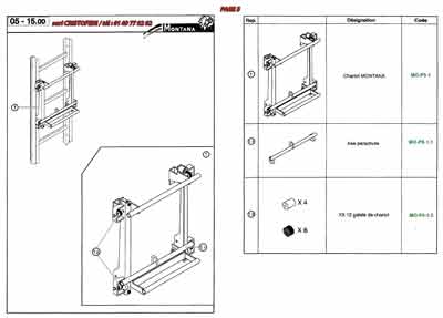 Chariot Montana, axe parachute, kit 12 galets de chariot,