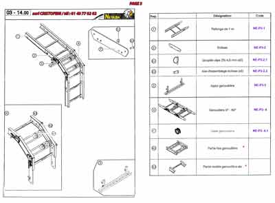 Rallonge de 1 m, éclisse, goupille clips ZN 4,5 mm (x5), axe d’assemblage éclisse (x5), appui genouillère 0 - 60°, galet genouillère, partie fixe genouillère, partie mobile genouillère alu.